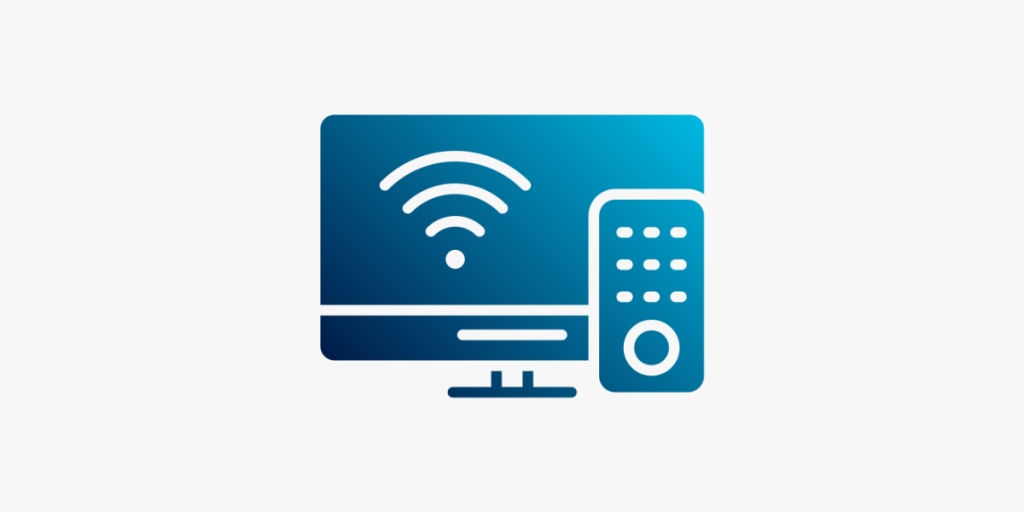 Blauw pictogram met TV, afstandsbediening en WiFi-symbool