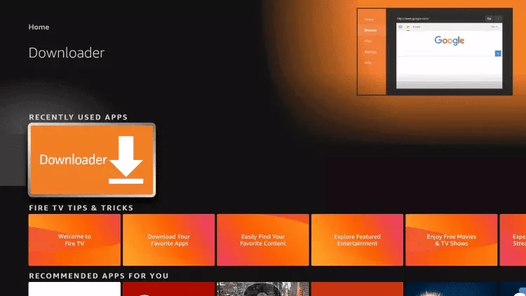 Fire TV-instellingen tonen de Downloader-app.